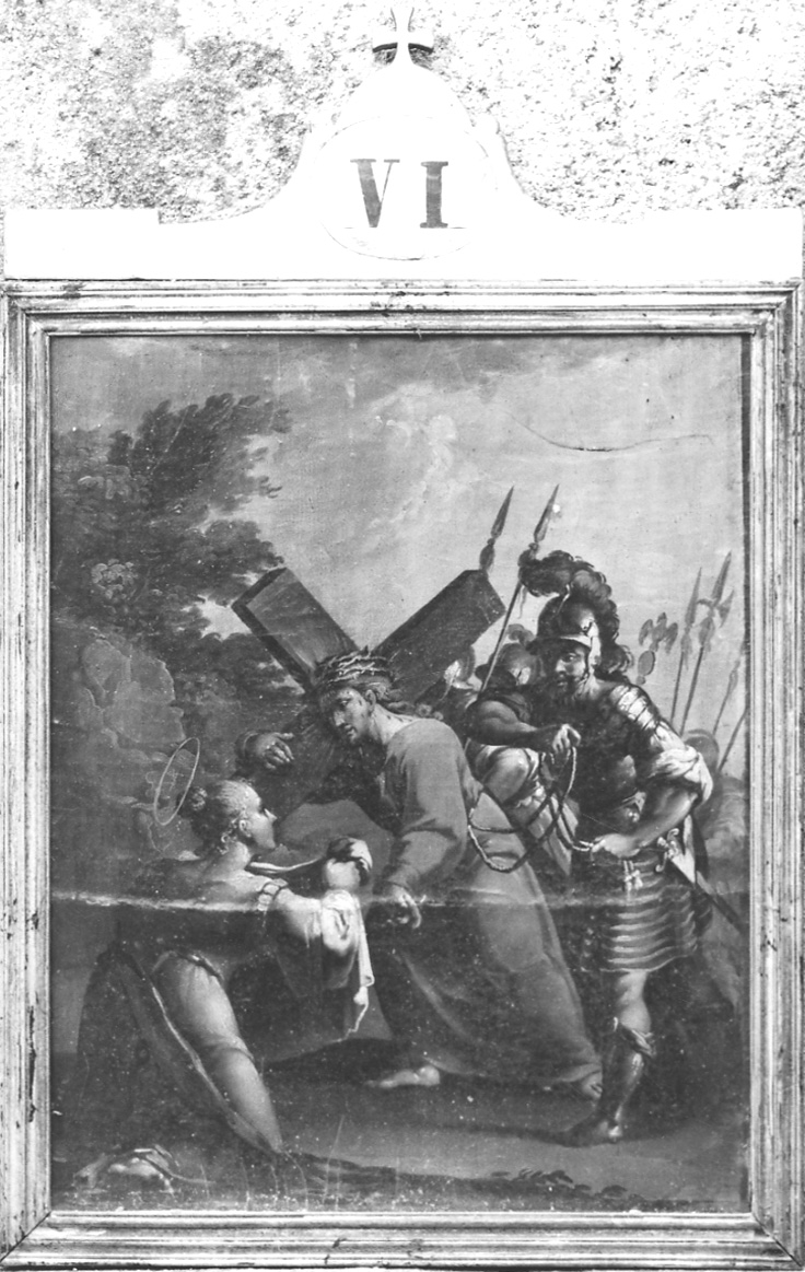 stazione VI: Gesù asciugato dalla Veronica (stampa, elemento d'insieme) - ambito cusiano (terzo quarto sec. XIX)