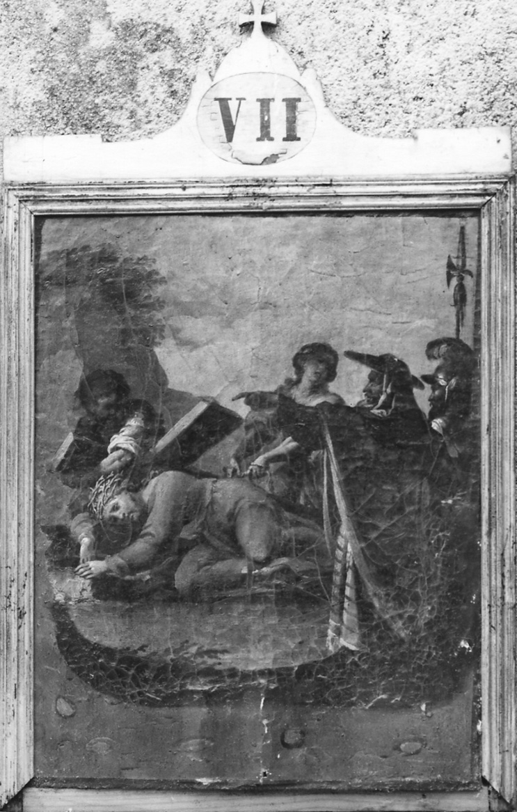 stazione VII: Gesù cade sotto la croce la seconda volta (stampa, elemento d'insieme) - ambito cusiano (terzo quarto sec. XIX)