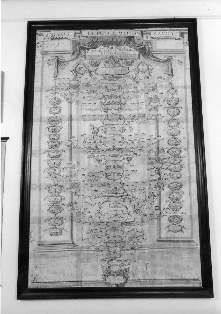 albero genealogico di Casa Savoia (stampa, stampa composita) di Antonio de Piene, Fayneau Giovanni, Borgonio Giovanni Tommaso (ultimo quarto sec. XVII)