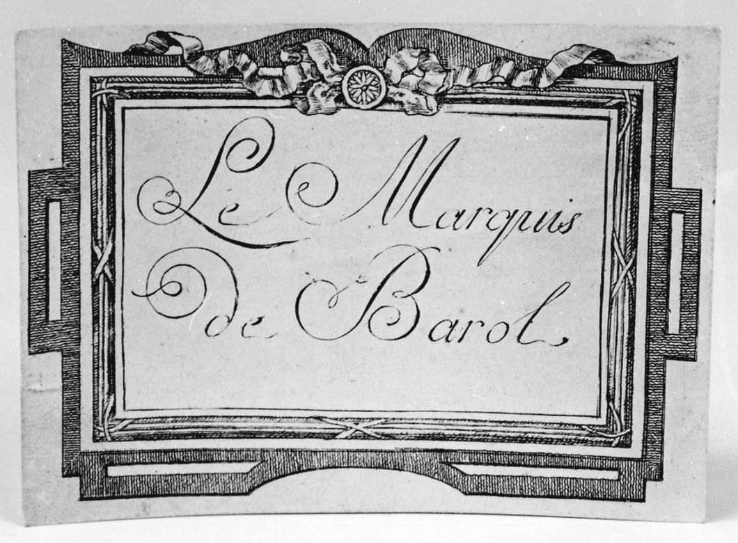 cornice con motivo decorativo a nastro (stampa) - ambito piemontese (fine/inizio secc. XVIII/ XIX)
