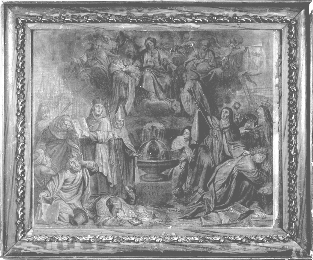 Madonna del Carmelo, Santa Teresa d'Avila, San Giovanni della Croce e santi carmelitani (stampa) di Watelé Henri, Landry Pierre (ultimo quarto sec. XVII)