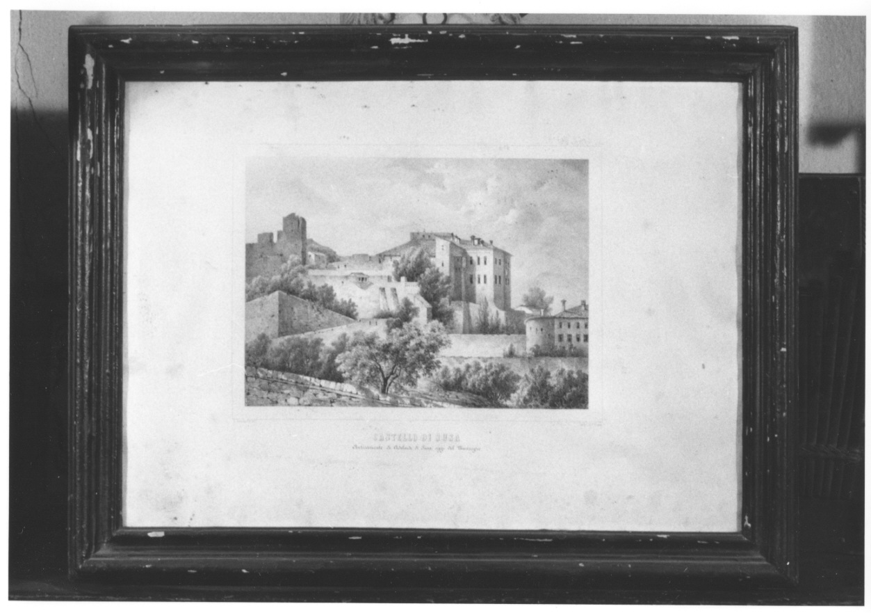 veduta del castello di Susa (stampa, elemento d'insieme) di Gonin Enrico (metà sec. XIX)