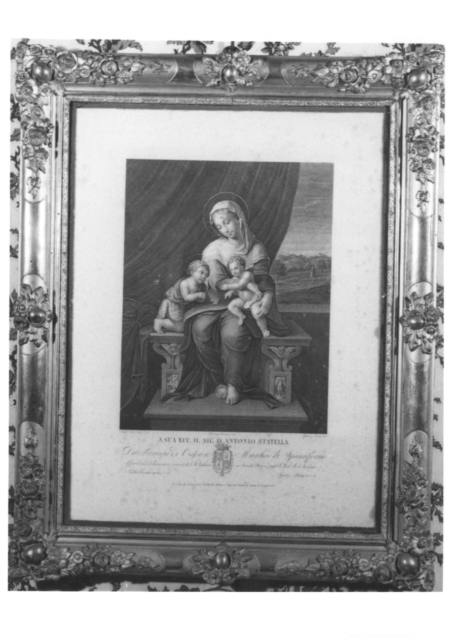 Madonna con Bambino e San Giovannino (stampa) di Fontana Francesco (attribuito), Pavon Ignazio, Sanzio Raffaello (sec. XIX)