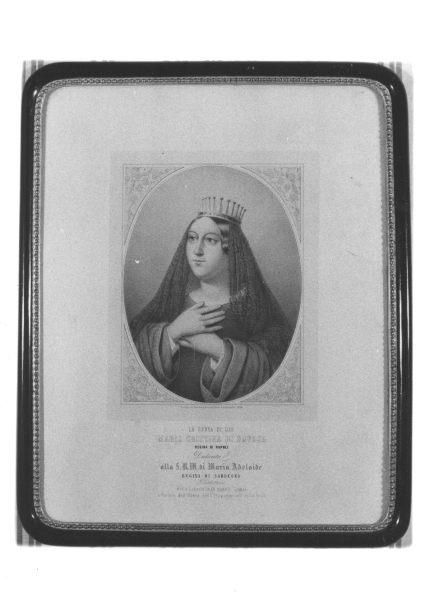 ritratto a mezza figura di Maria Cristina di Savoia regina di Napoli (stampa) - ambito piemontese (metà sec. XIX)