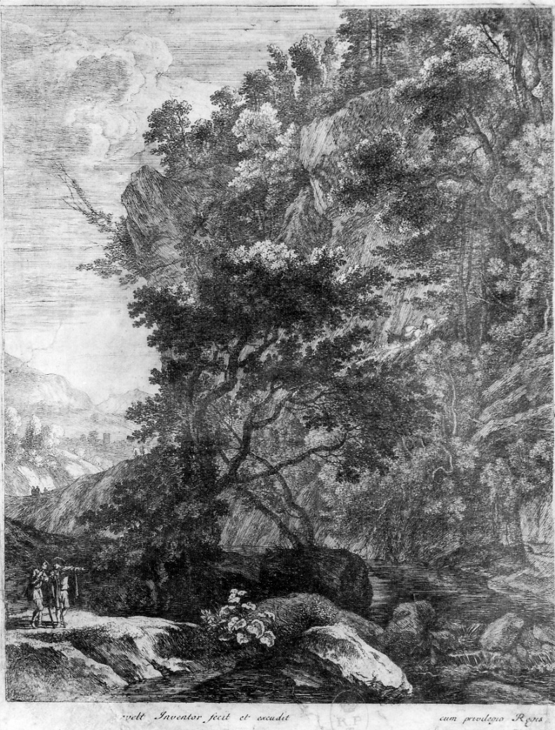 IL RUSCELLO TRA GLI ALBERI, paesaggio fluviale (stampa) di Van Swanevelt Herman (sec. XVII)