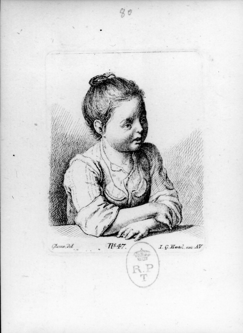 RITRATTO DI GIOVINETTA, ritratto di bambino (stampa, elemento d'insieme) di Glume Johann Gottlieb (attribuito) (seconda metà sec. XVIII)