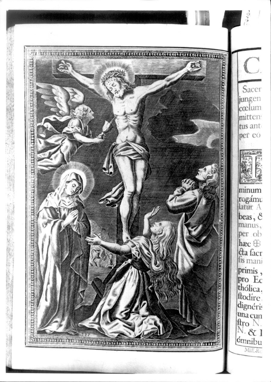crocifissione di Cristo con la Madonna, San Giovanni Evangelista e Santa Maria Maddalena (stampa) di Piccini Isabella (fine/inizio secc. XVII/ XVIII)