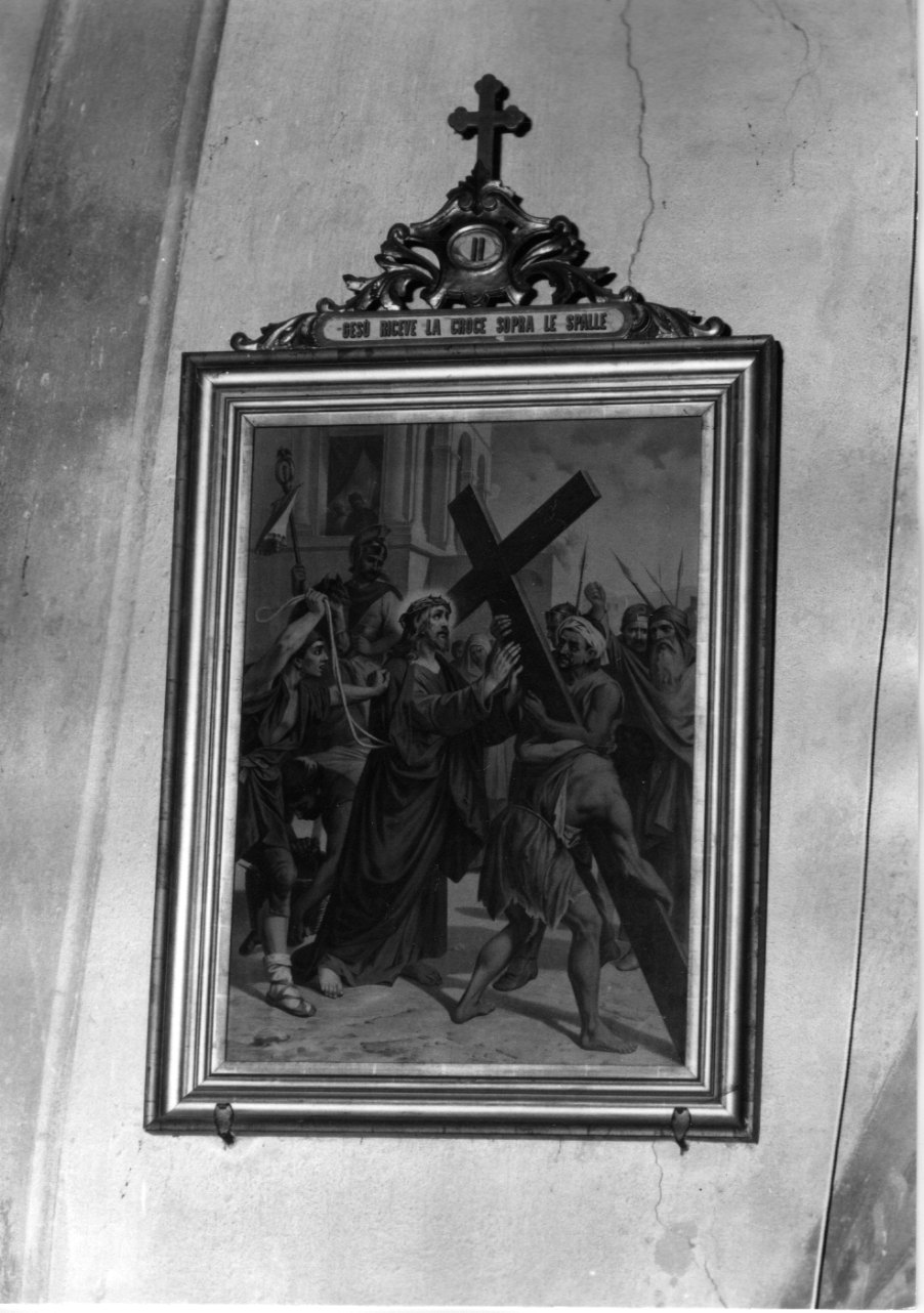 stazione II: Gesù caricato della croce (stampa a colori, elemento d'insieme) - ambito ligure-piemontese (inizio sec. XX)