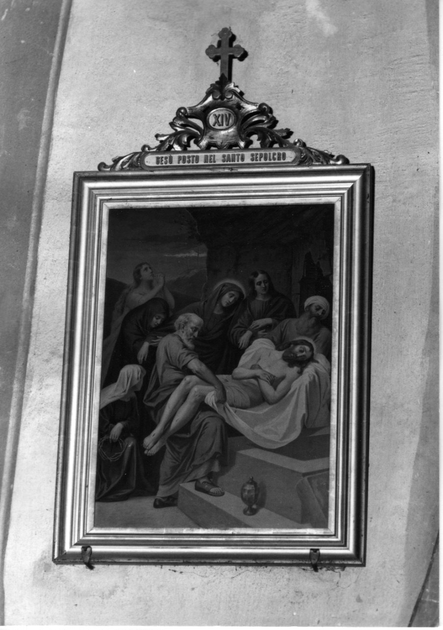 stazione XIV: Gesù deposto nel sepolcro (stampa a colori, elemento d'insieme) - ambito ligure-piemontese (inizio sec. XX)