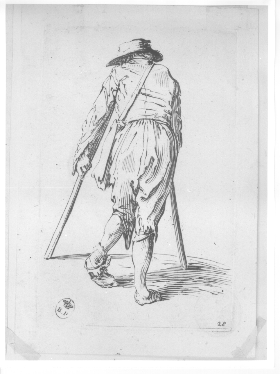 mendicante con stampelle, mendicante con grucce (stampa) di Callot Jacques (primo quarto sec. XVII)