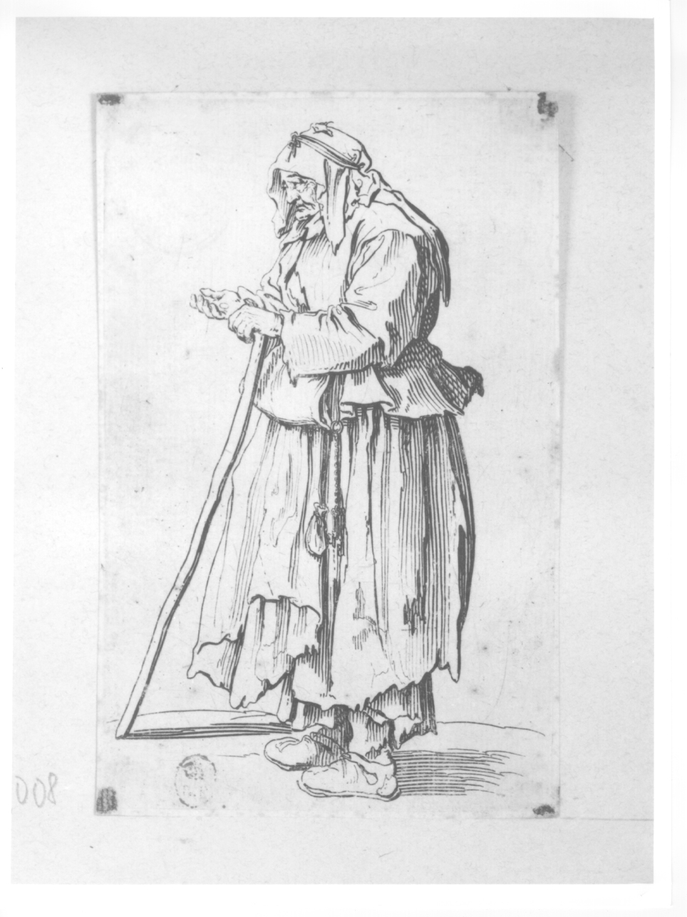 figura di donna mendicante, mendicante con bastone (stampa) di Callot Jacques (primo quarto sec. XVII)