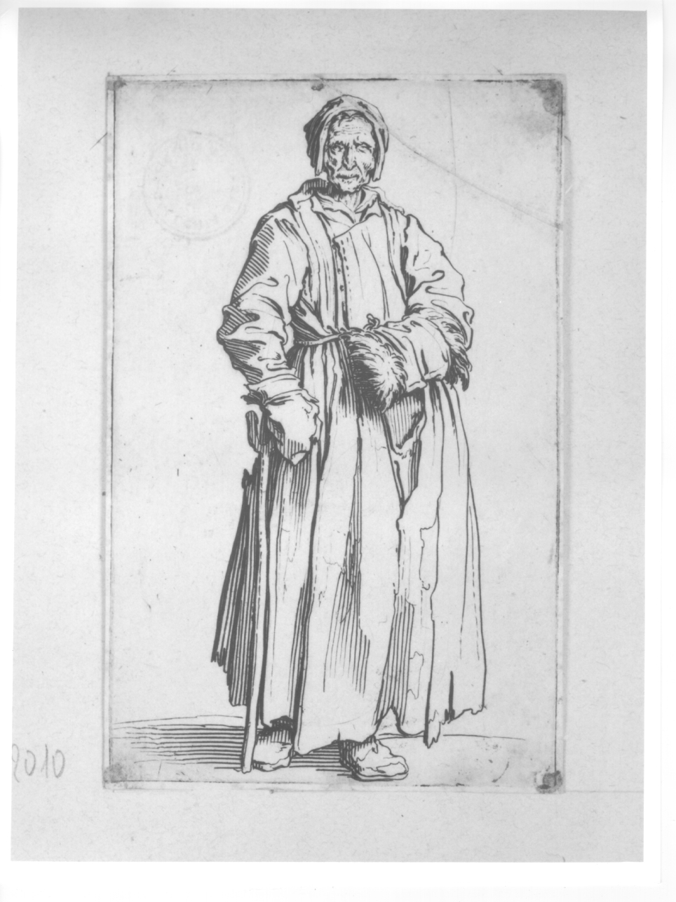 figura di donna mendicante, mendicante con bastone (stampa) di Callot Jacques (primo quarto sec. XVII)
