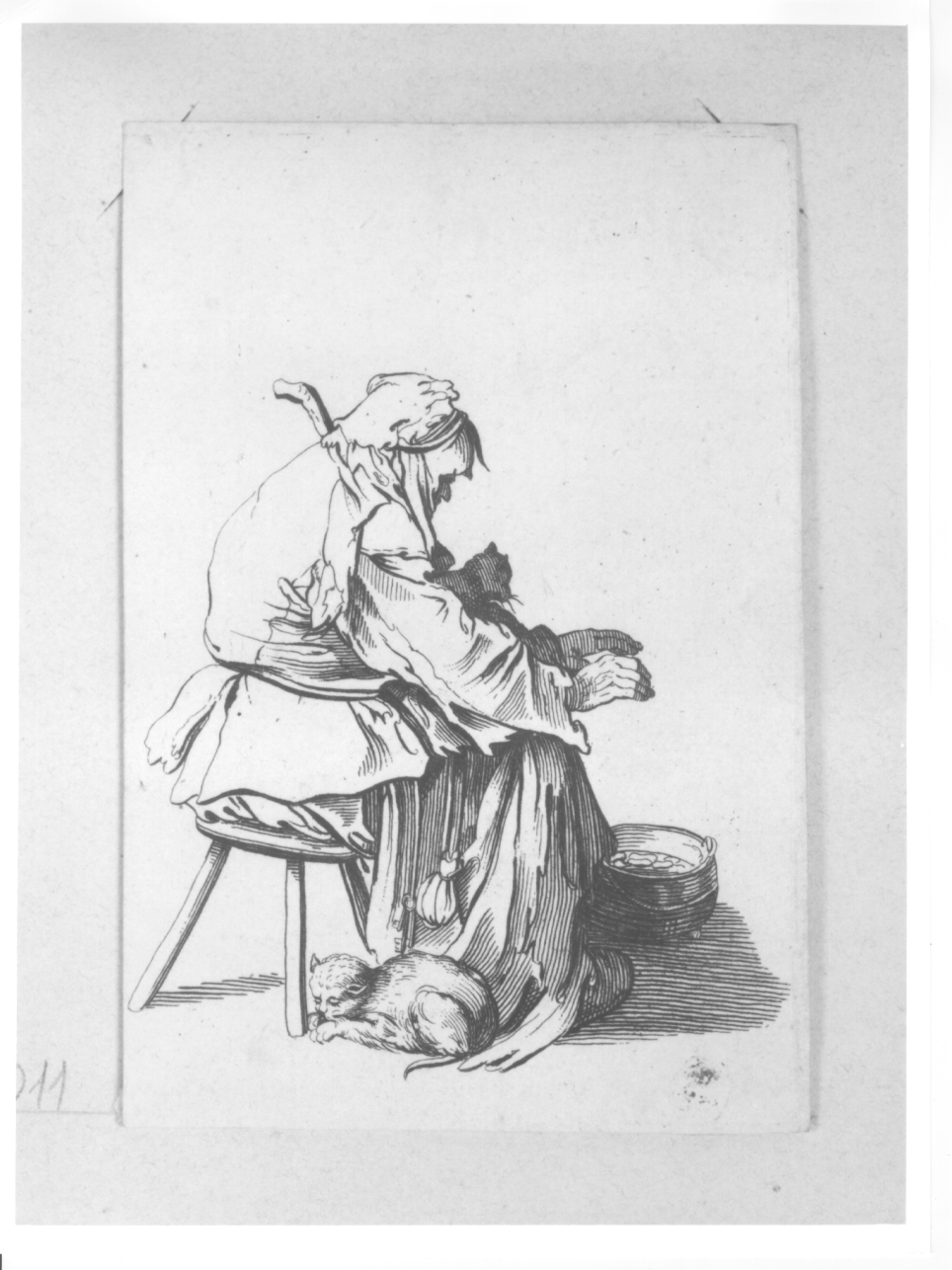 figura di donna mendicante, mendicante con gatti (stampa) di Callot Jacques (primo quarto sec. XVII)