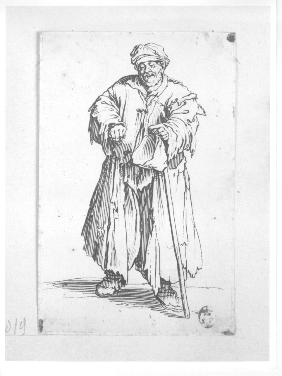mendicante con bastone (stampa) di Callot Jacques (sec. XVII)