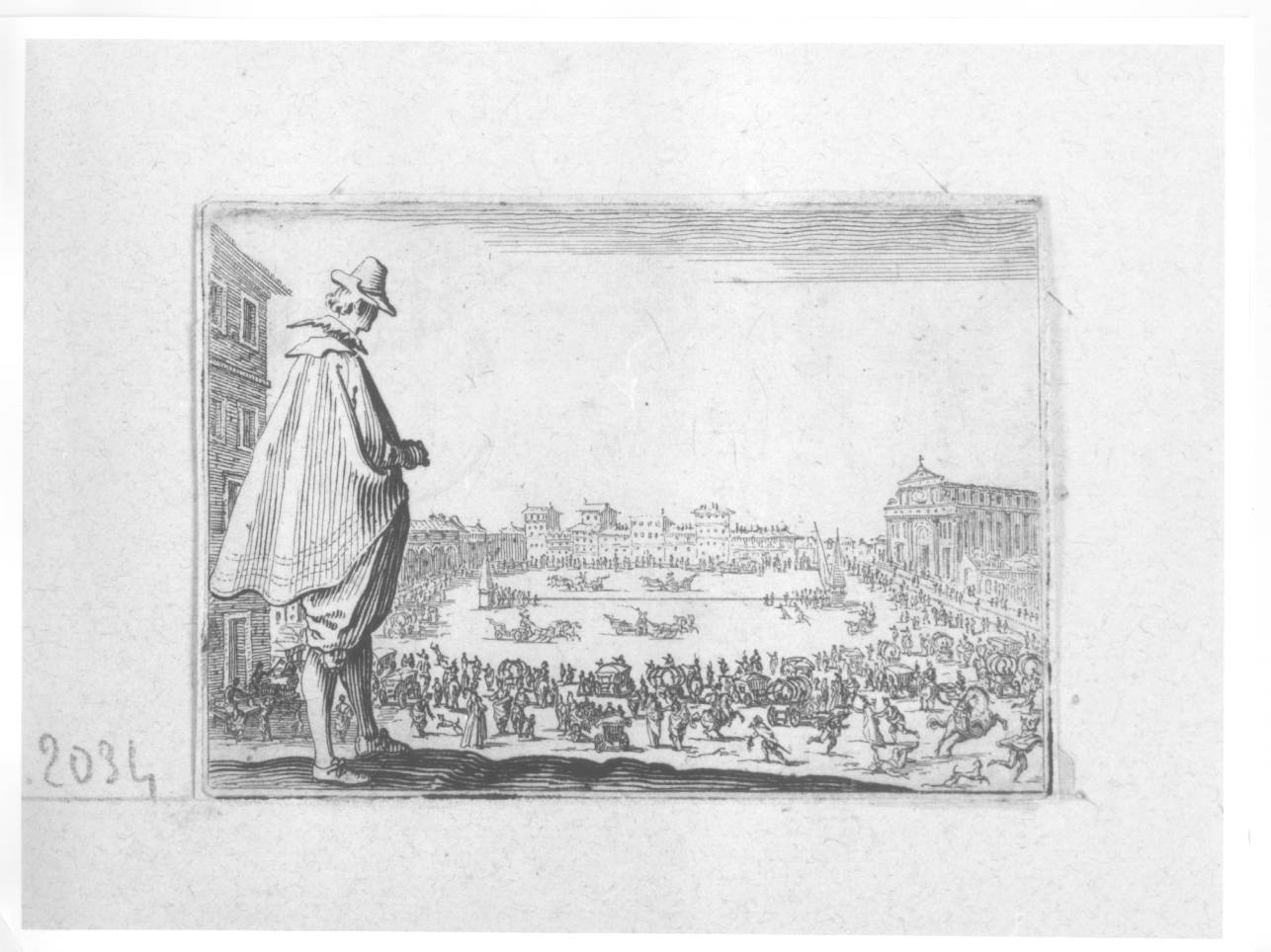 corsa di cavalli, corsa di carrozze in piazza di Santa Maria Novella di Firenze (stampa) di Callot Jacques (primo quarto sec. XVII)