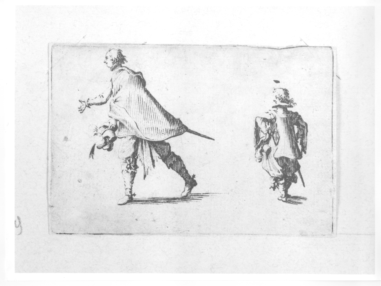 due spadaccini, figure maschili con spada (stampa) di Callot Jacques (primo quarto sec. XVII)