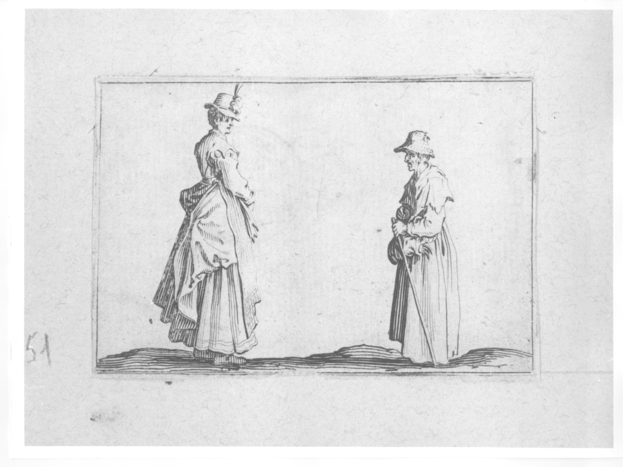 due donne, figure femminili (stampa) di Callot Jacques (primo quarto sec. XVII)