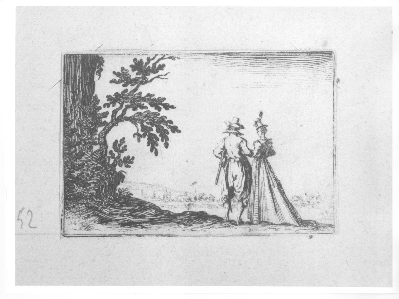 la passeggiata, paesaggio con figure (stampa) di Callot Jacques (primo quarto sec. XVII)