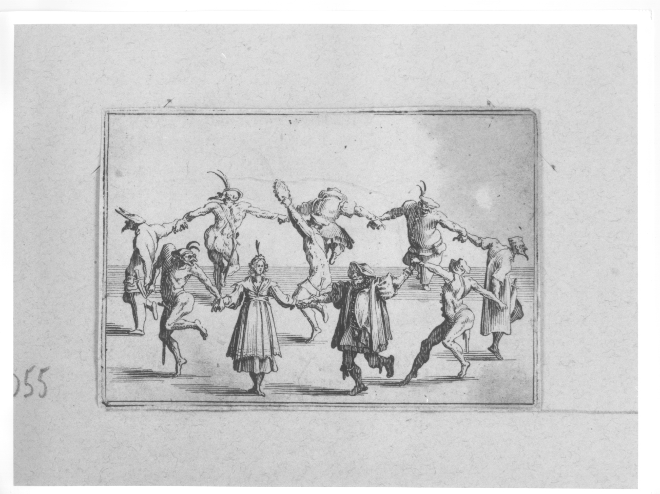 girotondo di maschere, danza di personaggi della Commedia dell'Arte (stampa) di Callot Jacques (primo quarto sec. XVII)