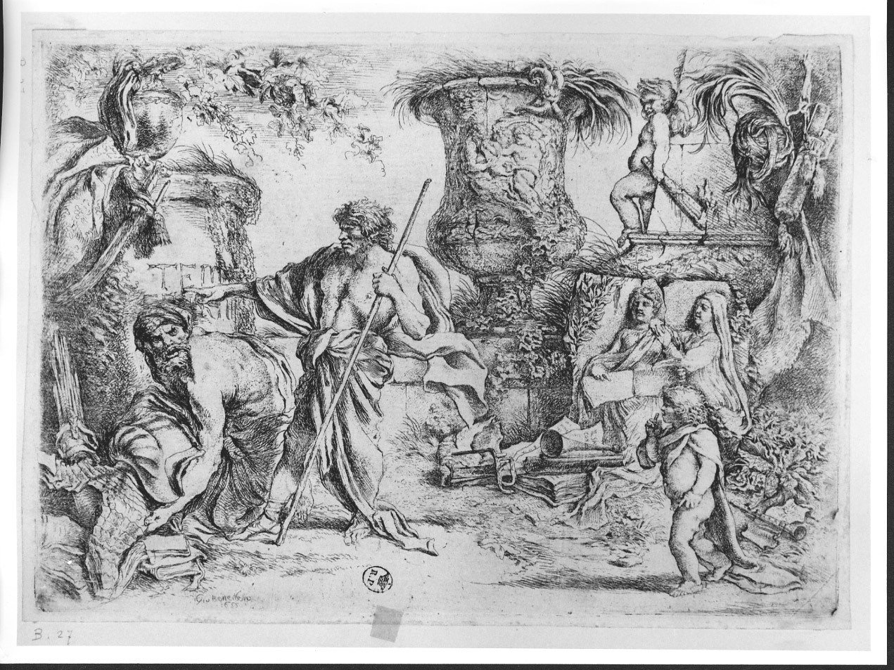 figure allegoriche (stampa) di Castiglione Giovanni Benedetto detto Grechetto (metà sec. XVII)