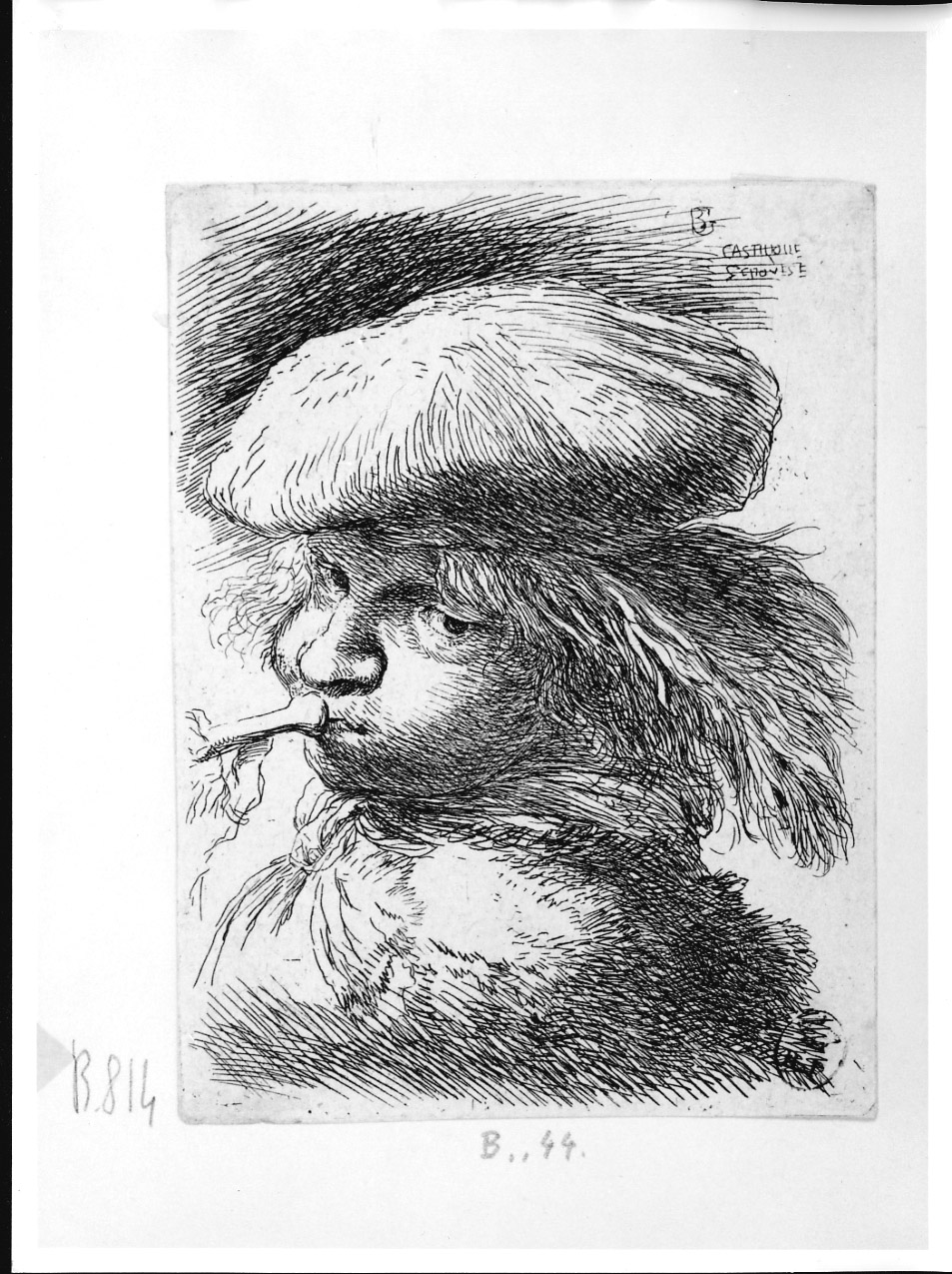 suonatore di tromba (stampa) di Castiglione Giovanni Benedetto detto Grechetto (metà sec. XVII)