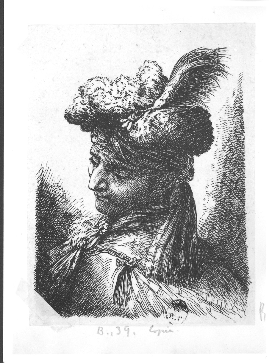 testa d'uomo con copricapo di pelliccia (stampa) di Castiglione Giovanni Benedetto detto Grechetto (metà sec. XVII)