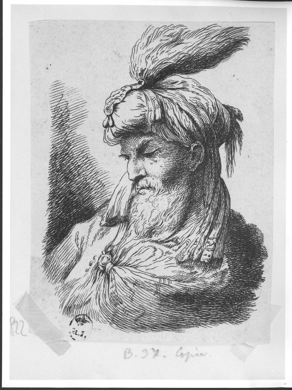 testa di vecchio con turbante (stampa) di Castiglione Giovanni Benedetto detto Grechetto (metà sec. XVII)
