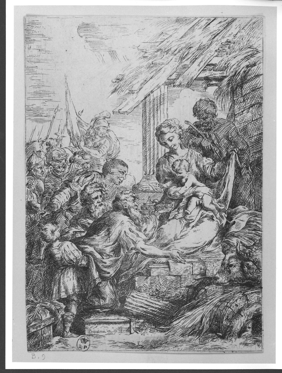 adorazione dei Re Magi (stampa) di Biscaino Bartolomeo (seconda metà sec. XVII)
