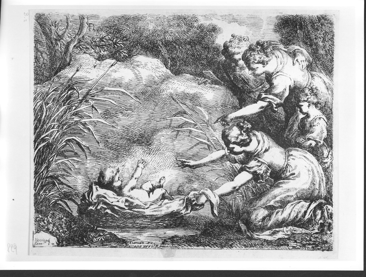 Mosè salvato dalle acque (stampa) di Biscaino Bartolomeo (seconda metà sec. XVII)