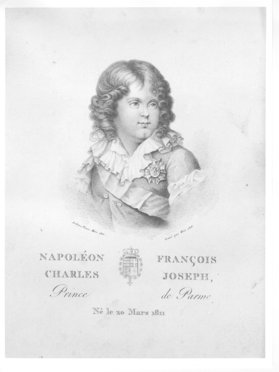 ritratto a mezzo busto di Napoléon François Joseph Charles Bonaparte bambino (stampa) di Weiss Isidoro (attribuito), Isabey Jean-Baptiste (primo quarto sec. XIX)