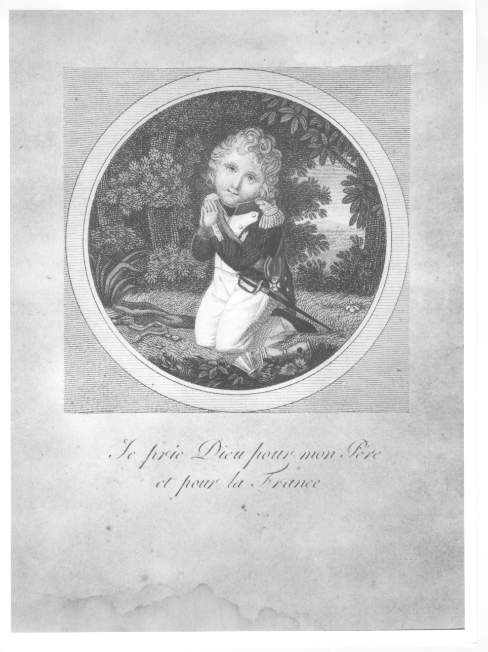 Napoléon François Joseph Charles Bonaparte inginocchiato in preghiera (stampa) - ambito francese (prima metà sec. XIX)