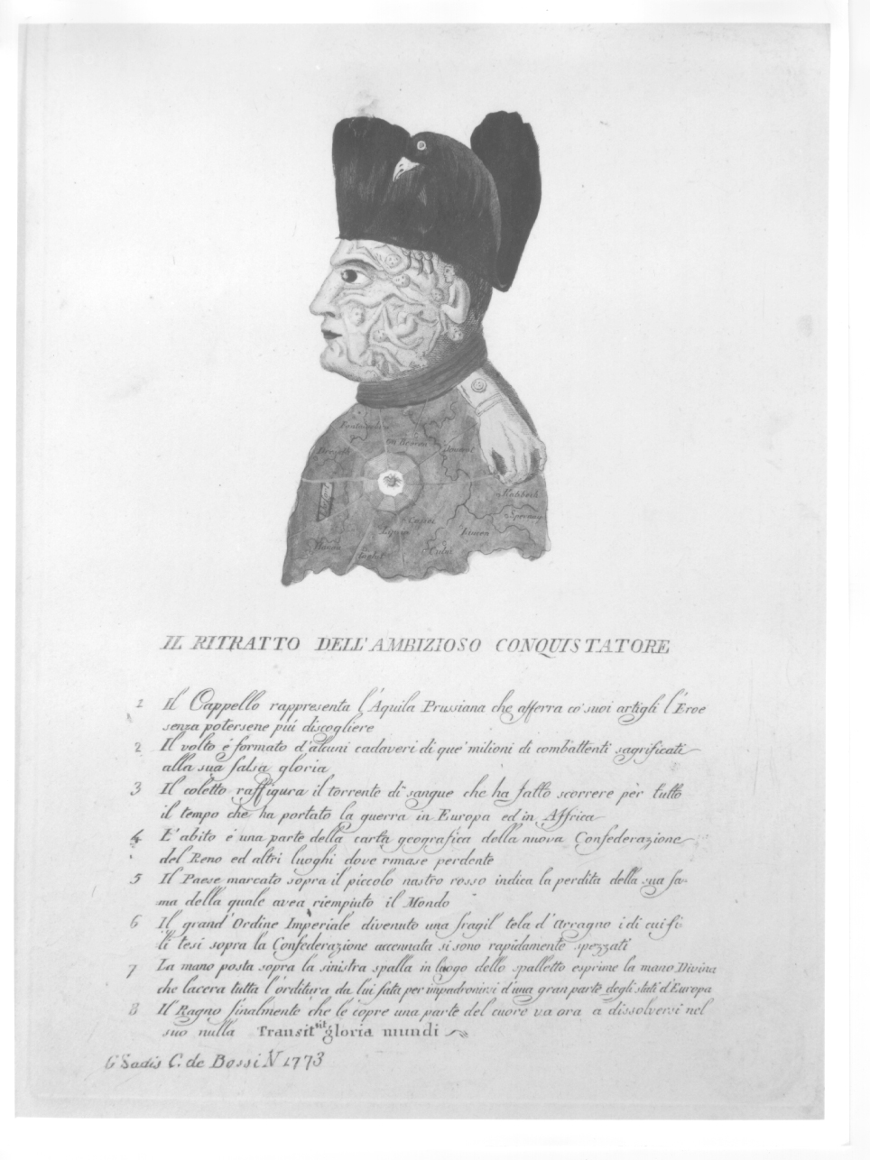 ritratto satirico di Napoleone Bonaparte (stampa) - ambito italiano (primo quarto sec. XIX)