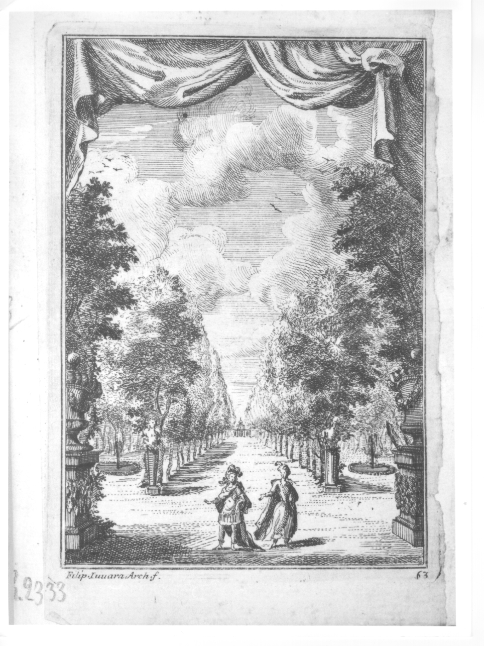 SCENARIO PER IL MELODRAMMA "TEODOSIO IL GIOVANE" (1711), scenografia teatrale per l'opera Teodosio il Giovane (stampa tagliata, elemento d'insieme) di Juvarra Filippo (primo quarto sec. XVIII)