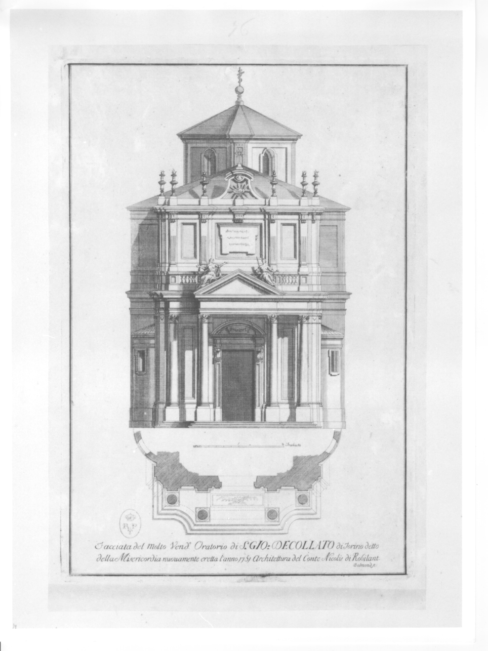 facciata della chiesa di Santa Maria della Misericordia di Torino (stampa) di Belmond Giovanni Antonio (seconda metà sec. XVIII)
