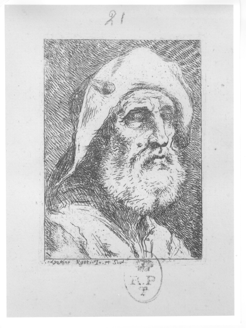 testa d'uomo con barba (stampa) di Ratti Giovanni Agostino (prima metà sec. XVIII)