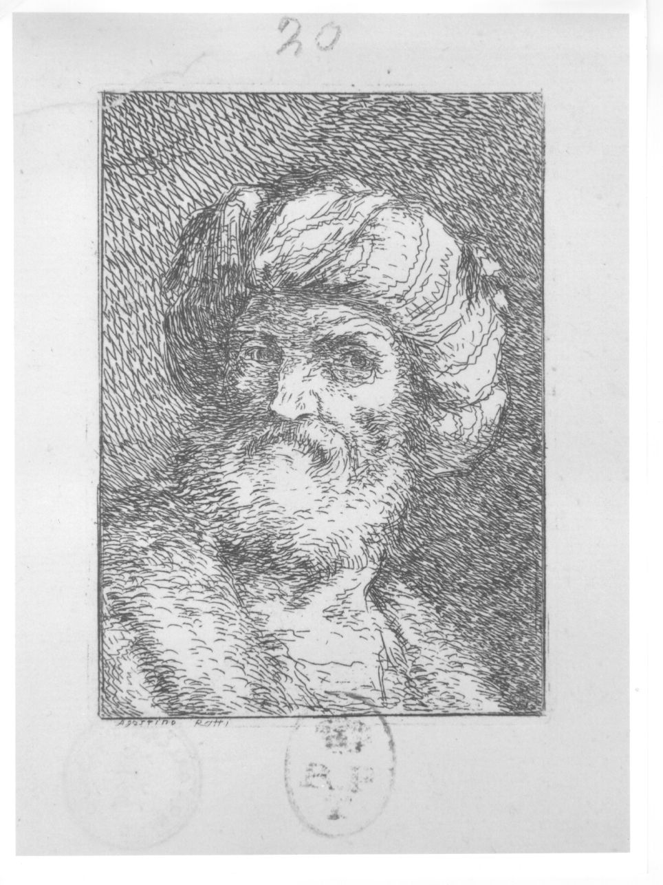testa d'uomo con turbante (stampa) di Ratti Giovanni Agostino (prima metà sec. XVIII)