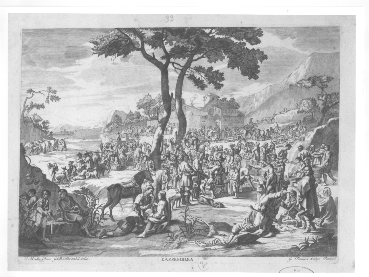 paesaggio con figure (stampa) di Tasnière Georges, Miel Jan, Brambilla Giovanni Battista (ultimo quarto sec. XVII)
