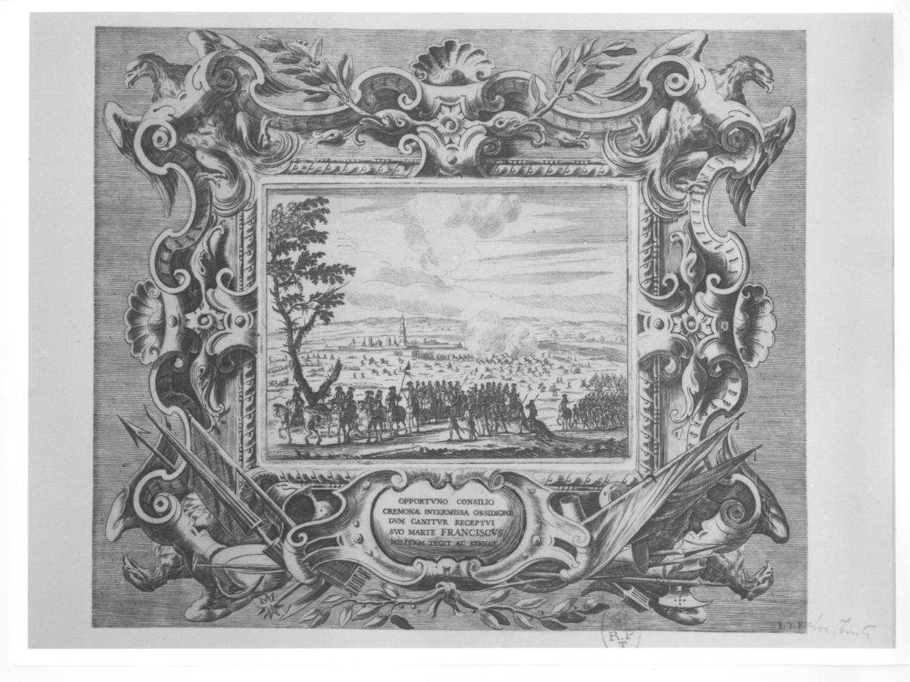 Francesco I d'Este partecipa all'assedio di Cremona (stampa, elemento d'insieme) di Fenis Bartolomeo (seconda metà sec. XVII)