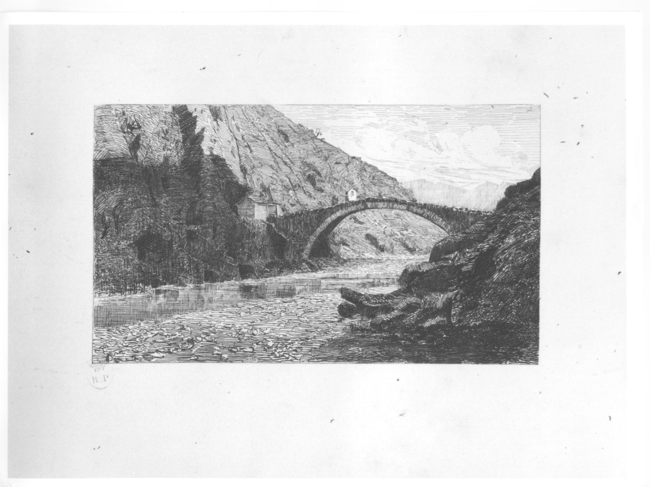 veduta del ponte del Diavolo di Lanzo (stampa) di Turletti Celestino (seconda metà sec. XIX)