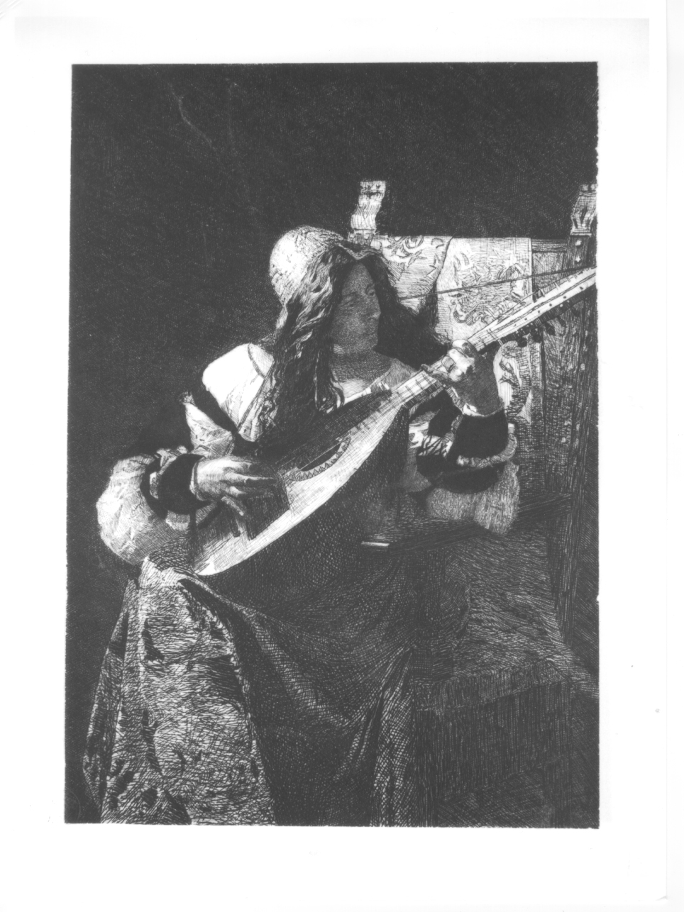 ODALISCA CHE SUONA, donna che suona la mandola (stampa) di Turletti Celestino (seconda metà sec. XIX)
