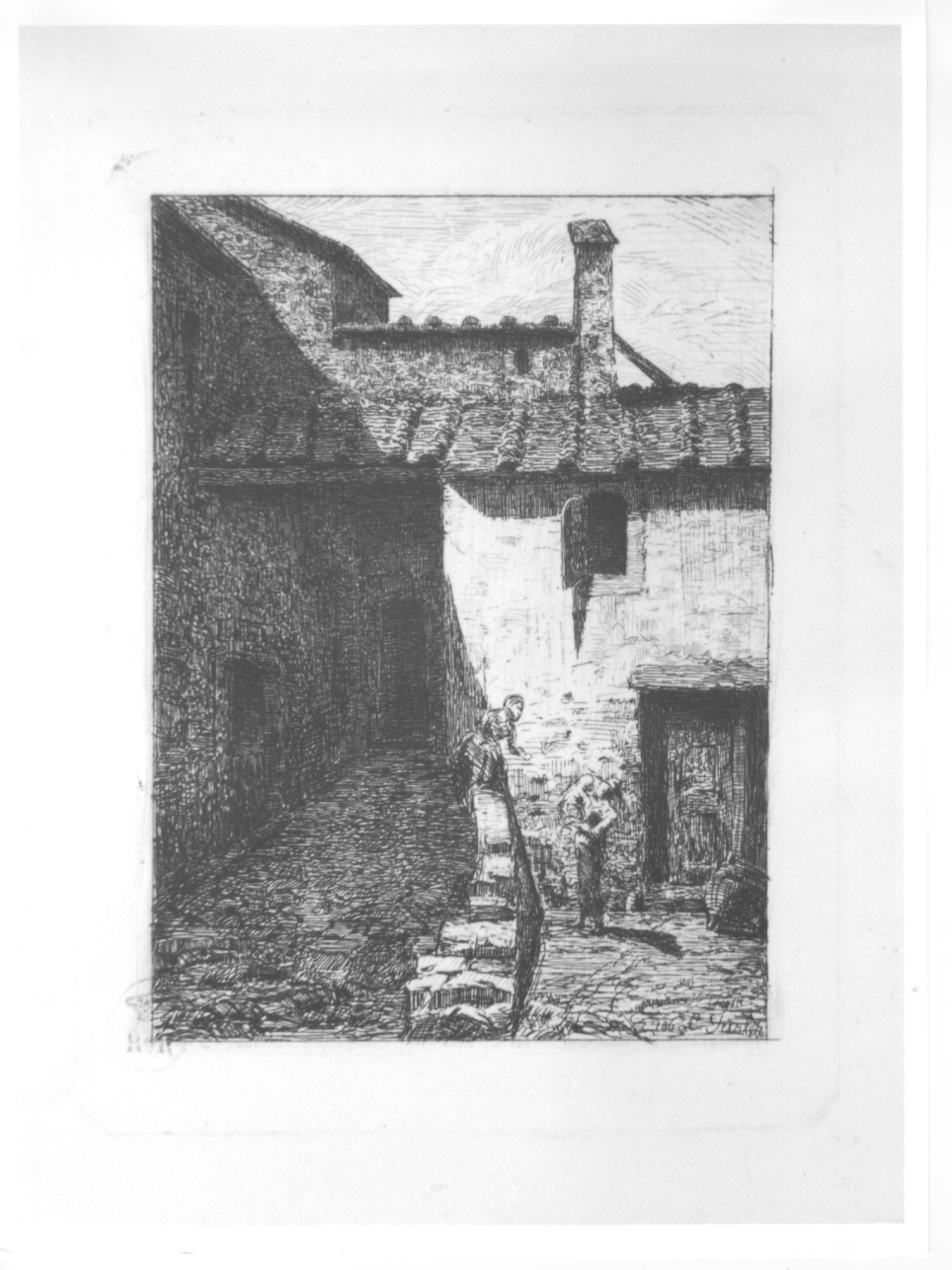 VICOLO DI PAESE, veduta di paese con figure (stampa) di Turletti Celestino (seconda metà sec. XIX)