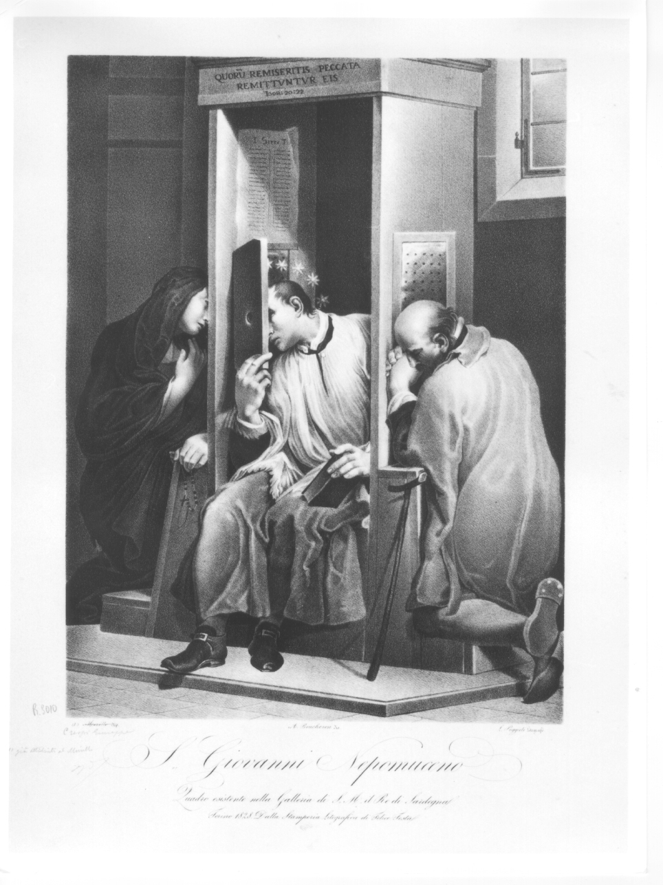 San Giovanni Nepomuceno confessa la regina di Boemia (stampa) di Crespi Giuseppe Maria detto Spagnoletto, Boucheron Angelo Michele, Poggioli Luigi (secondo quarto sec. XIX)