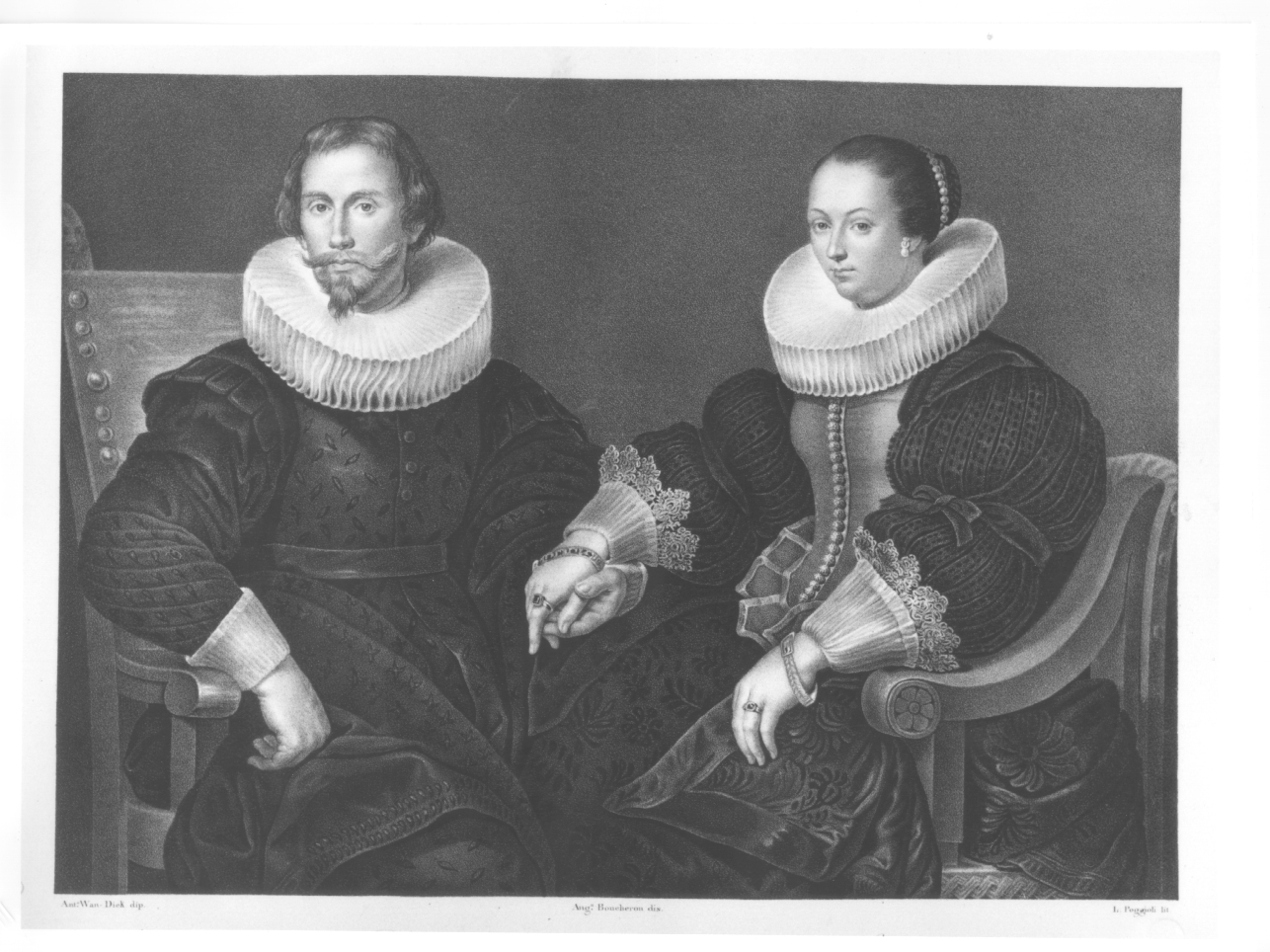 Cromwell con la moglie, ritratto di gentiluomo con la moglie (stampa) di Van Dyck Anton, Boucheron Angelo Michele, Poggioli Luigi (prima metà sec. XIX)