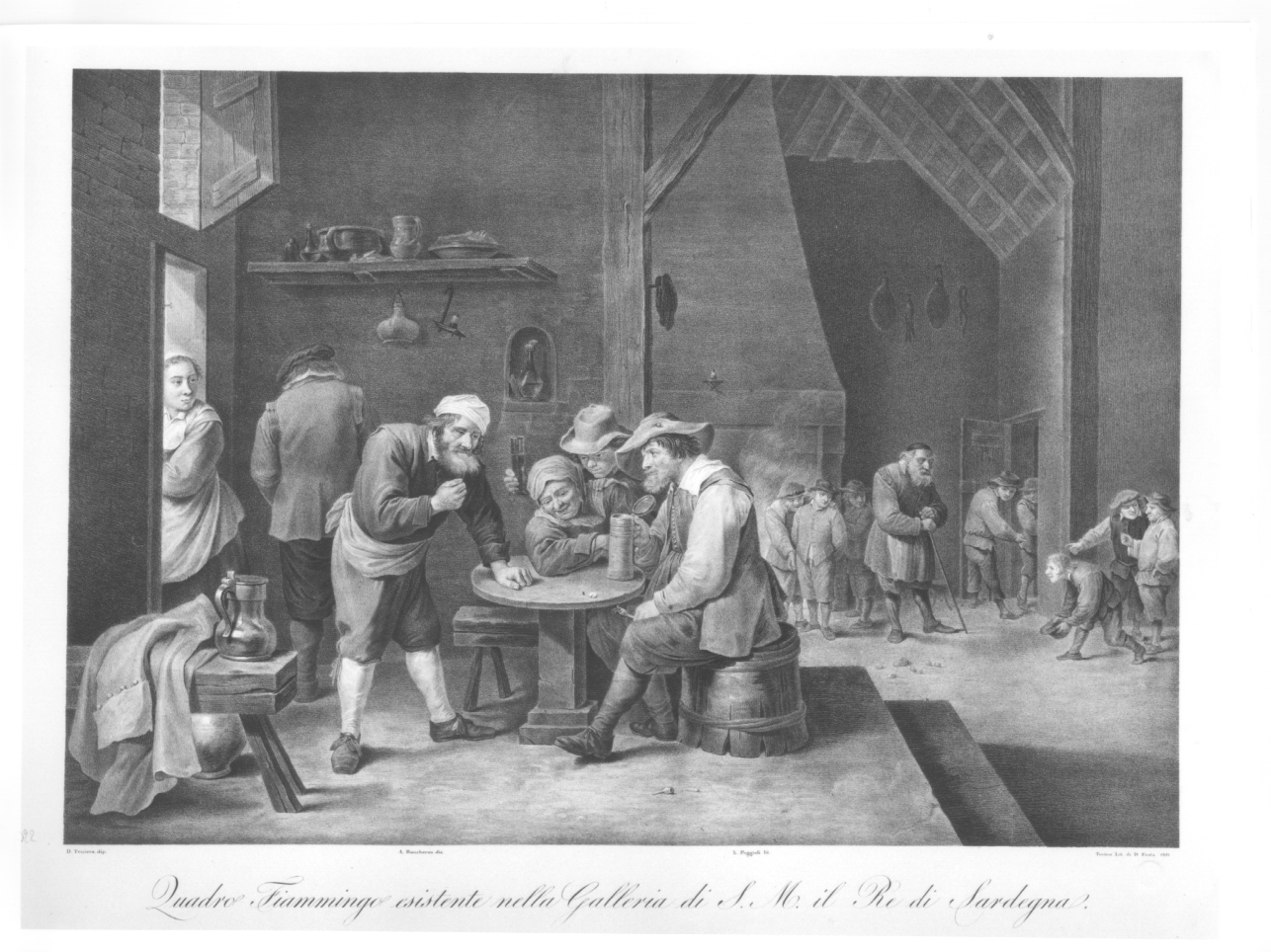 interno di osteria con figure (stampa) di Teniers David, Boucheron Angelo Michele, Poggioli Luigi (prima metà sec. XIX)