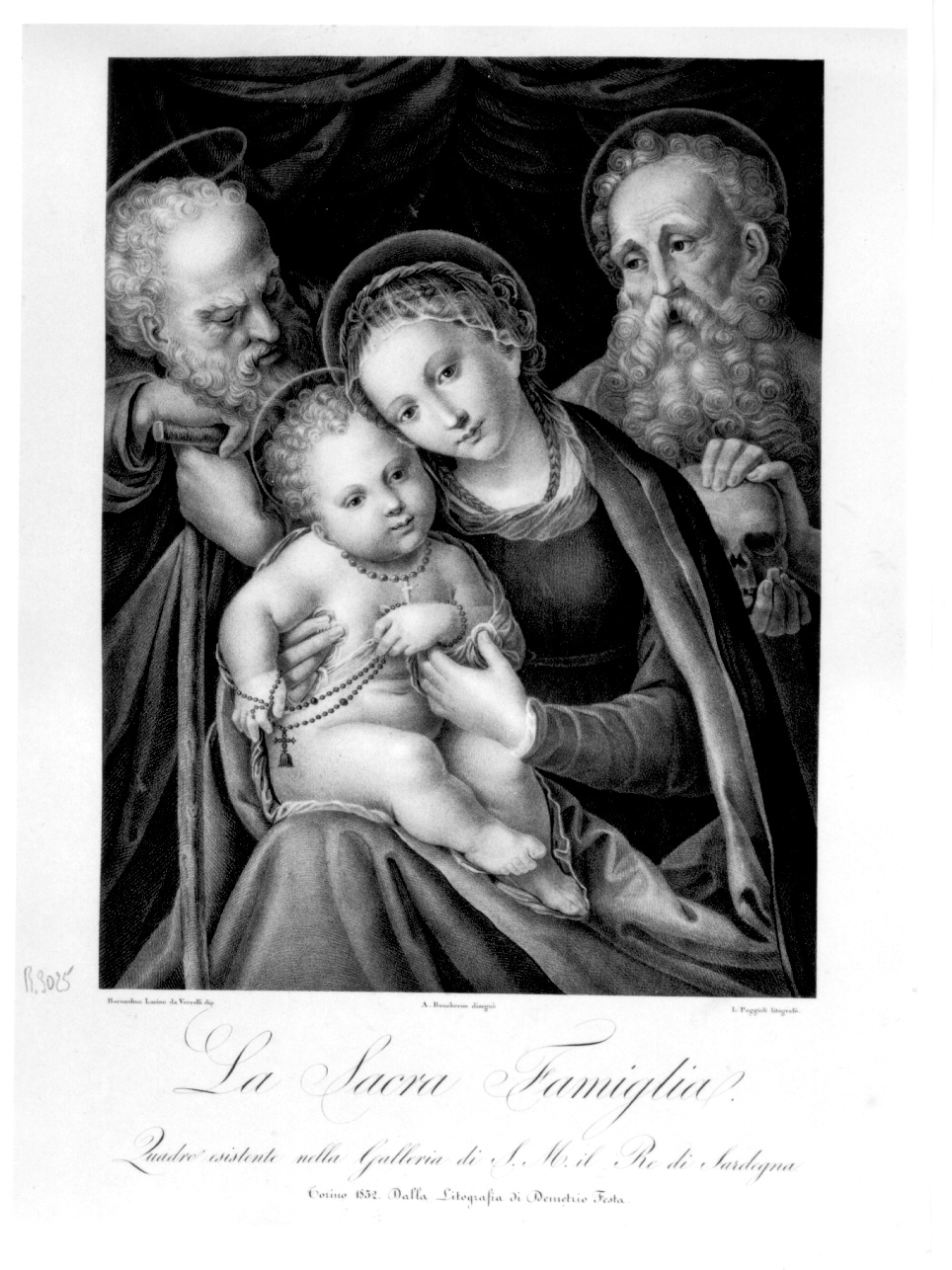 Sacra Famiglia con San Girolamo (stampa) di Lanino Bernardino, Boucheron Angelo Michele, Poggioli Luigi (secondo quarto sec. XIX)