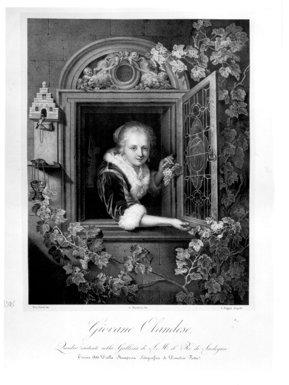 figura femminile alla finestra (stampa) di Dou Gerrit, Boucheron Angelo Michele, Poggioli Luigi (secondo quarto sec. XIX)