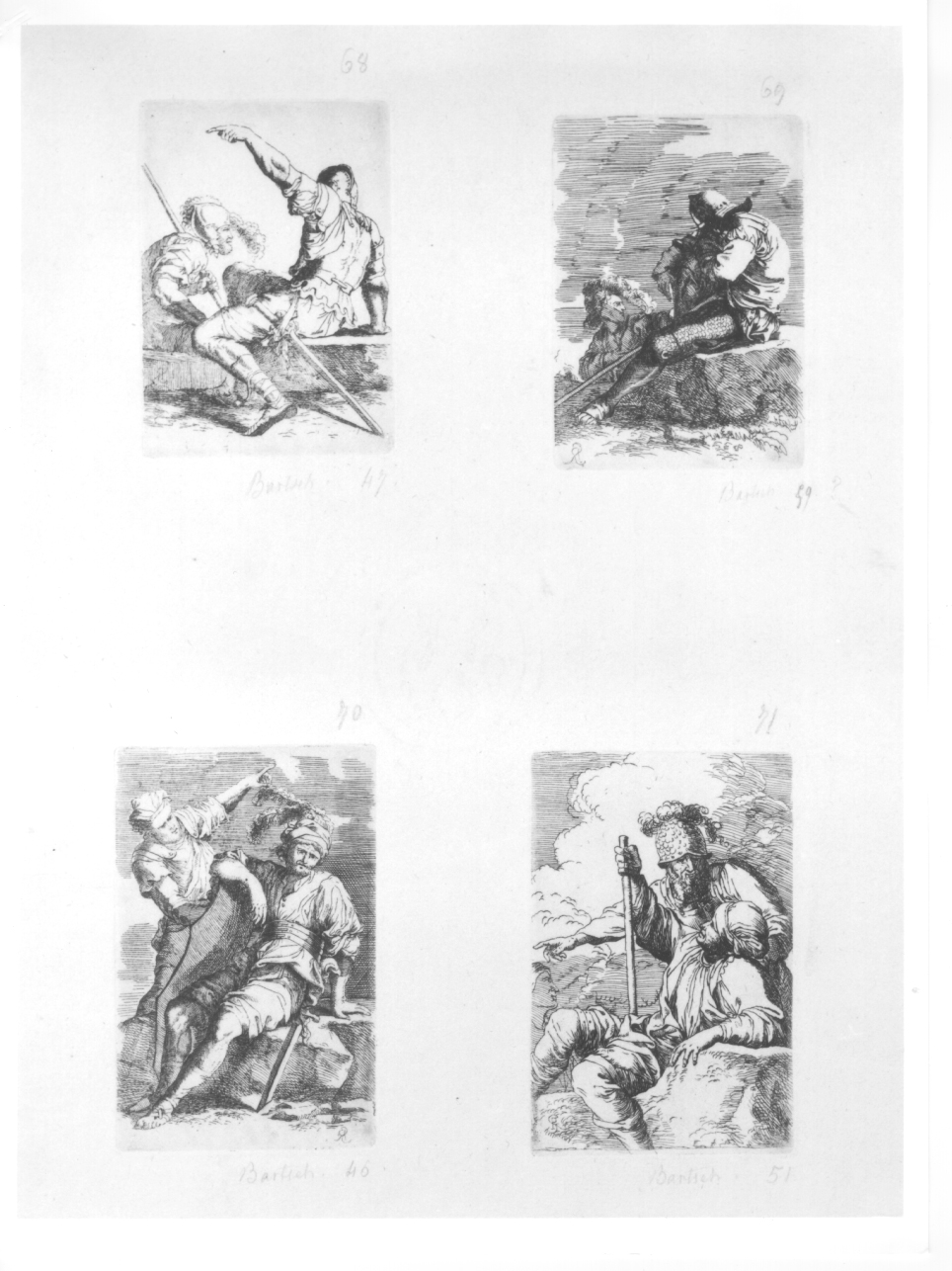 guerriero seduto e figura maschile (stampa) di Rosa Salvatore (terzo quarto sec. XVII)