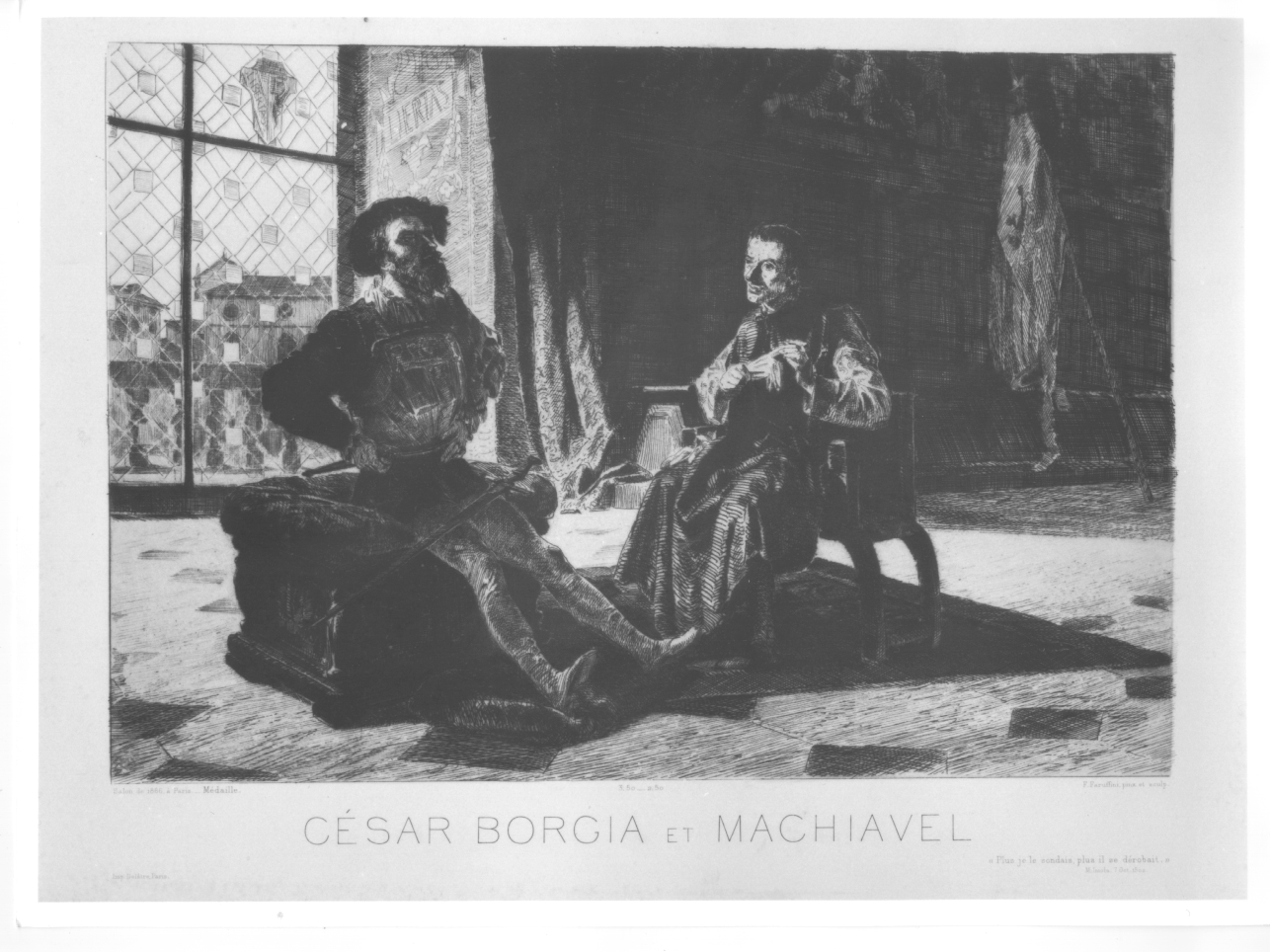 Cesare Borgia e Niccolò Machiavelli in un interno (stampa) di Faruffini Federico (terzo quarto sec. XIX)