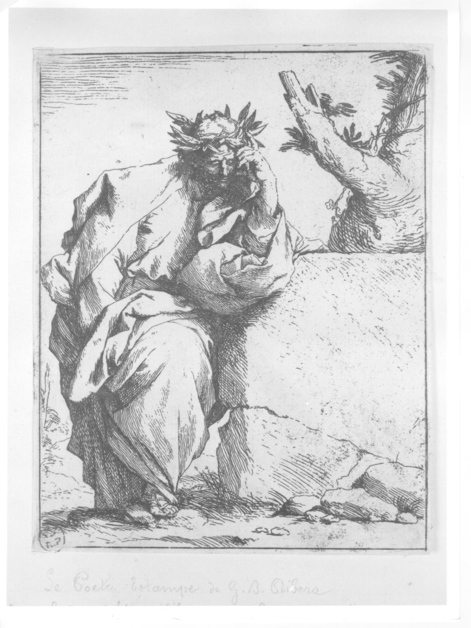 Il poeta, poeta con corona d'alloro (stampa) di De Ribera Jusepe detto Spagnoletto (primo quarto sec. XVII)