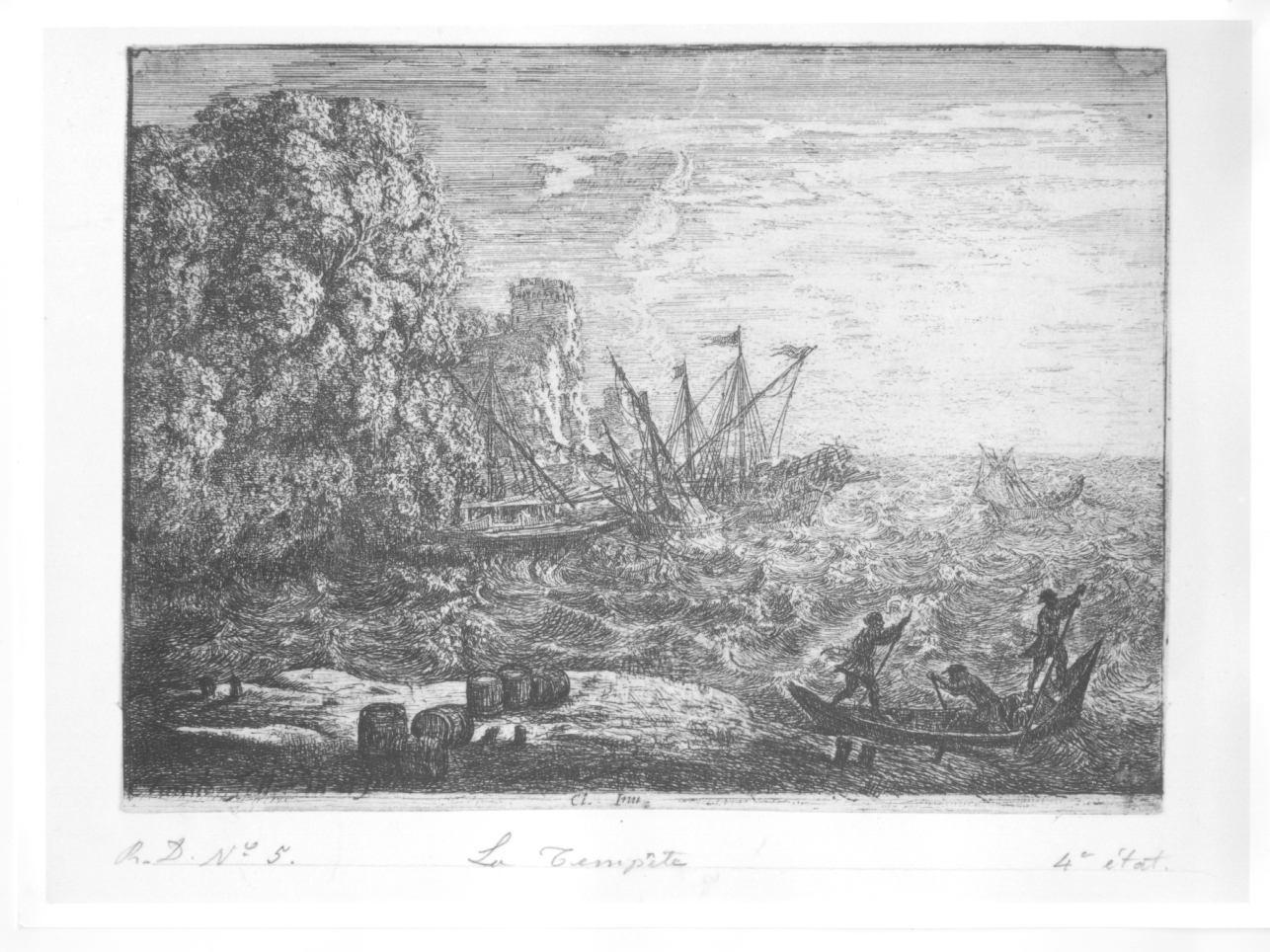 tempesta sul mare e barche (stampa) di Gellée Claude detto Claude Lorrain (metà sec. XVII)